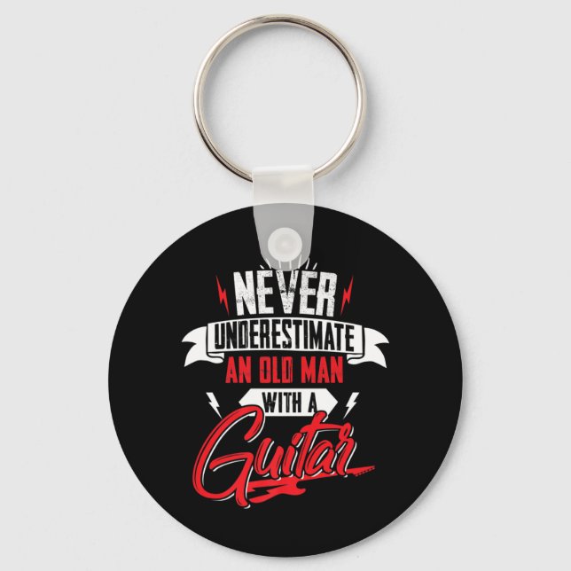 Mens Never Underestimate an Old man with a Guitar  Key Ring (Front)