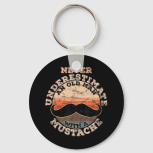 Mens Never underestimate an old man with a Mustach Key Ring
