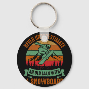 Mens Never Underestimate An Old Man With A Snowboa Key Ring