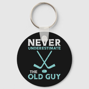 Mens Never Underestimate The Old Guy Ice Hockey Fu Key Ring