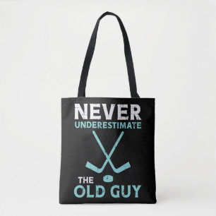 Mens Never Underestimate The Old Guy Ice Hockey Fu Tote Bag