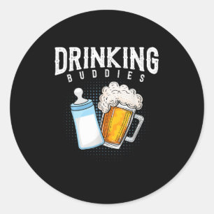Mens New Dad Beer And Milk Joke Classic Round Sticker