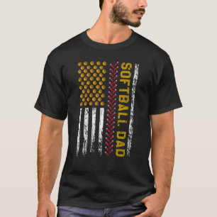 Mens New First Time Dad Softball Dad American Flag T-Shirt