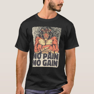 Mens No Pain No Gain Tiger With Muscles Gym Exerci T-Shirt