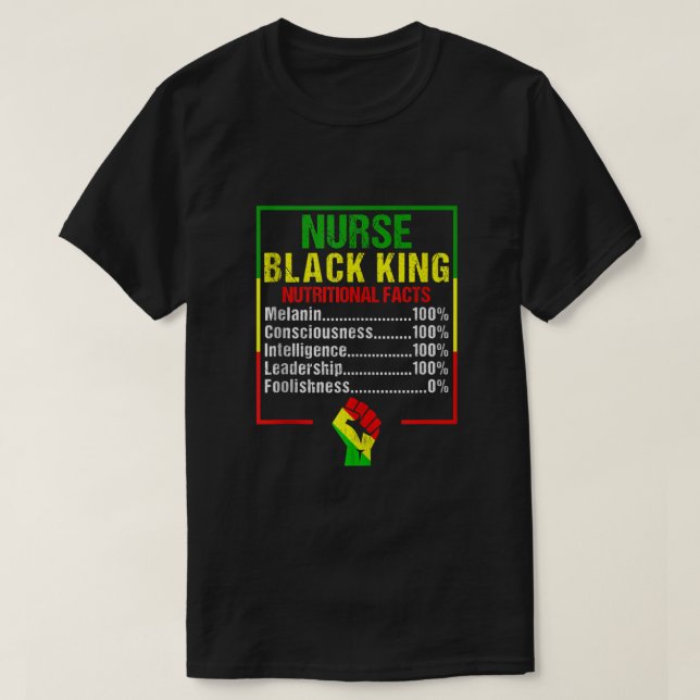 Mens Nurse Black King Nutritional Facts Black Hist T-Shirt (Design Front)