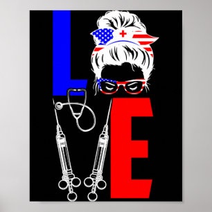 Mens nurse love 4th of july american flag memorial poster