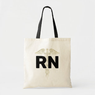 Men's Nursing RN Caduceus Symbol Black Tote Bag