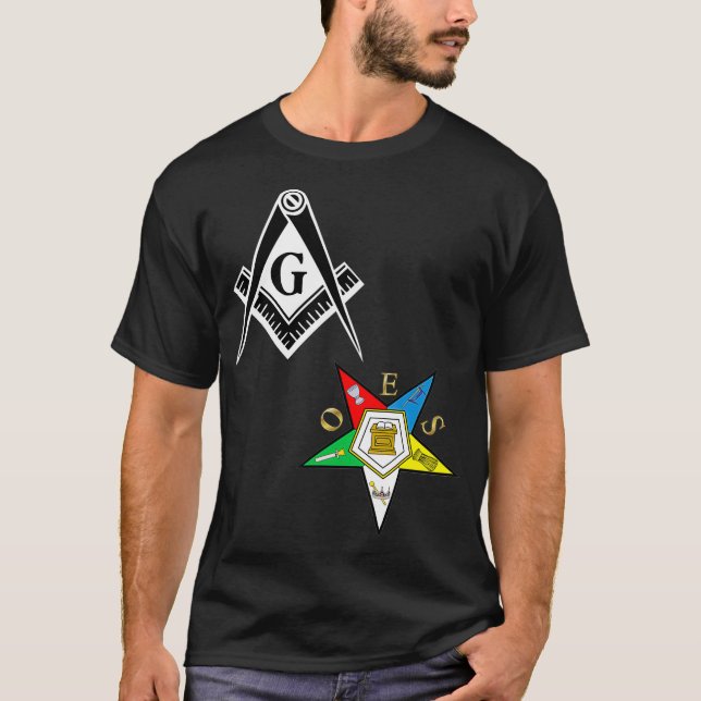 Mens OES Mason Split Long T  Masonic Eastern Tee (Front)