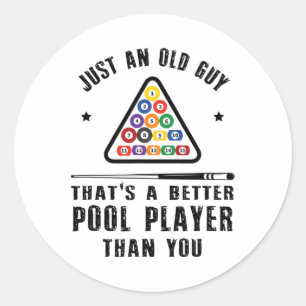 Mens Old Guy Pool Player Gift For Elder Billiards Classic Round Sticker