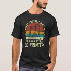 Mens Old Man With A 3D Printer Sarcastic Funny 3D T-Shirt