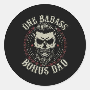 Mens One Badass Bonus Dad Birthday Step Dad Classic Round Sticker