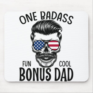 Mens One Badass Bonus Step Dad Funny Gift Birthday Mouse Mat