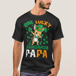 Mens One Lucky Dog Papa Funny Chihuahua Dad St Pat T-Shirt