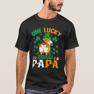 Mens One Lucky Dog Papa Funny Corgi Dad St Patrick T-Shirt