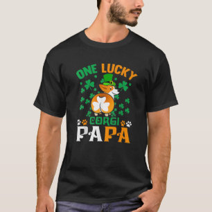 Mens One Lucky Dog Papa Funny Corgi Dad St Patrick T-Shirt