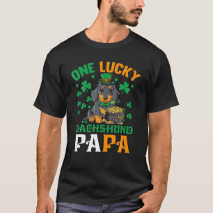 Mens One Lucky Dog Papa Funny Dachshund Dad St Pat T-Shirt