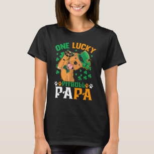 Mens One Lucky Dog Papa Funny Pitbull Dad St Patri T-Shirt