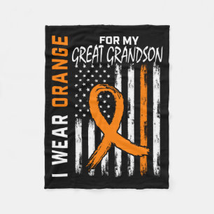 Mens Orange For Great Grandson Leukaemia Cancer Fleece Blanket