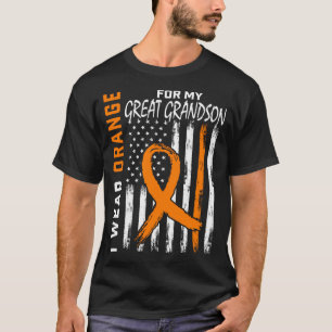 Mens Orange For Great Grandson Leukaemia Cancer T-Shirt