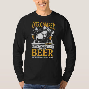 Mens Our Camper Has An Open Door Policy Beer Fun T-Shirt