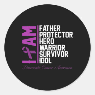 Mens Pancreatic Cancer Awareness I Am Father Hero  Classic Round Sticker