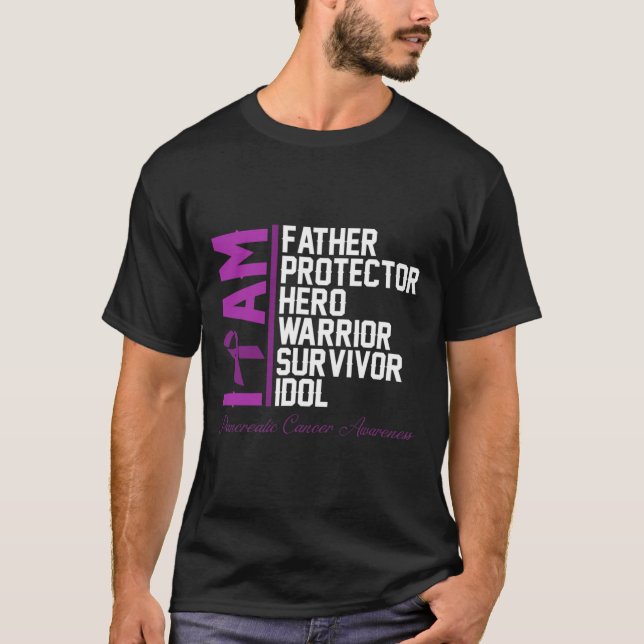 Mens Pancreatic Cancer Awareness  I Am Father Hero T-Shirt (Front)