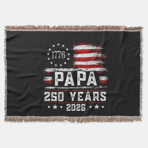 Mens Papa American Flag 250 Years 4th of July Gran Throw Blanket