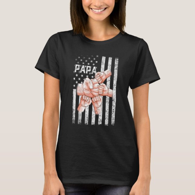 Mens Papa American Flag 4 Kids Father's Day 4th Of T-Shirt (Front)