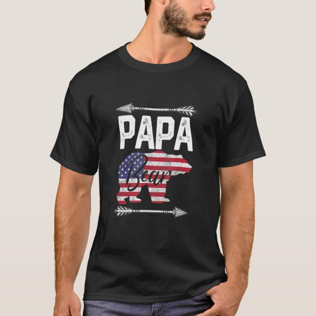 Mens Papa Bear American Flag 4th Of July Father's  T-Shirt (Front)