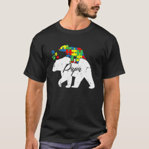 Mens Papa Bear Autism Awareness Cute Puzzle Piece T-Shirt