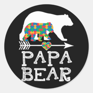Mens Papa Bear Autism Men Father Daddy Autism Awar Classic Round Sticker