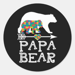 Mens Papa Bear Autism Men Father Daddy Autism Awar Classic Round Sticker