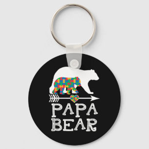 Mens Papa Bear Autism Men Father Daddy Autism Awar Key Ring