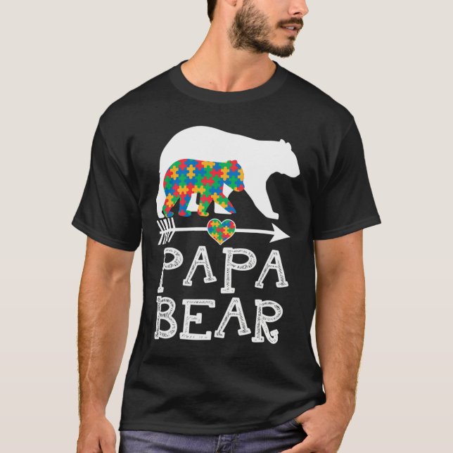Mens Papa Bear Autism Men Father Daddy Autism Awar T-Shirt (Front)
