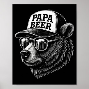 Mens Papa Beer - Funny Dad Bear Drinking Humour Poster