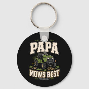 Mens Papa Mows Lawn Care Dad Riding Mower Humour Key Ring