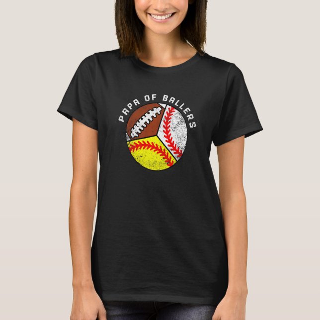 Mens Papa Of Ballers  Baseball Softball Football P T-Shirt (Front)