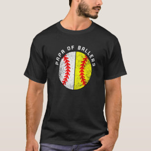 Mens Papa Of Ballers  Baseball Softball Papa T-Shirt