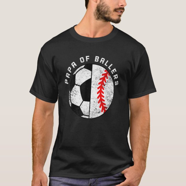 Mens Papa Of Ballers   Soccer Baseball Papa T-Shirt (Front)