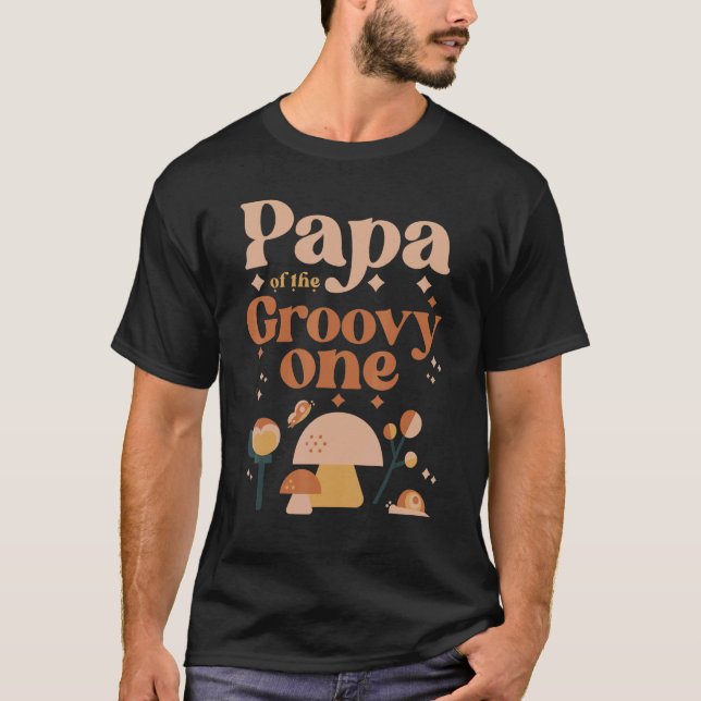 Mens Papa of the Groovy One Boho 1st Birthday Hipp T-Shirt (Front)