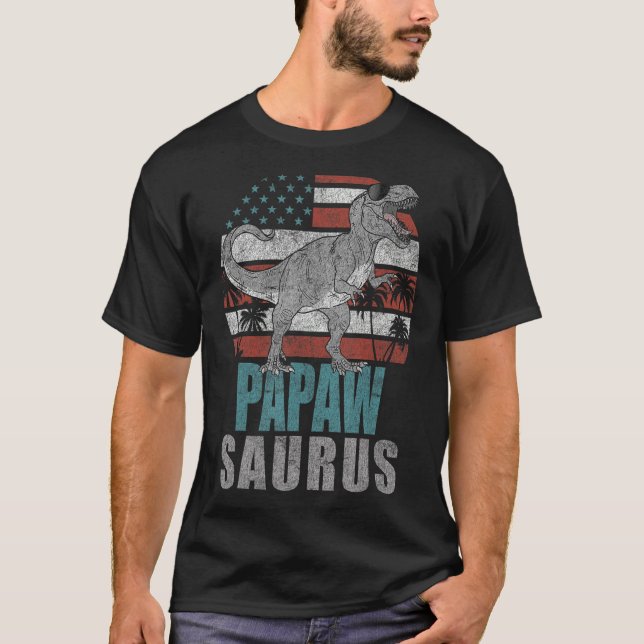 Mens Papawsaurus Rex Dinosaur Grandpa Saurus Ameri T-Shirt (Front)