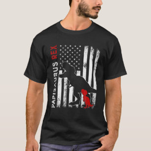 Mens Papisaurus T Rex American Flag Funny Dinosaur T-Shirt