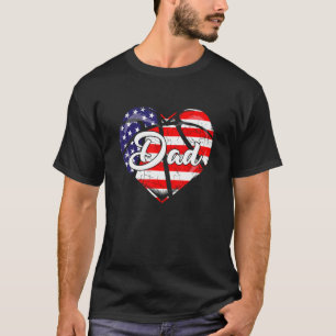 Mens Patriotic Basketball Dad American Flag Heart T-Shirt