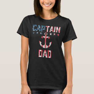 Mens Patriotic Captain Dad American Flag Boat Owne T-Shirt