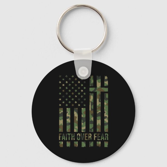 Men's Patriotic Christian Faith Over Fear American Key Ring (Front)