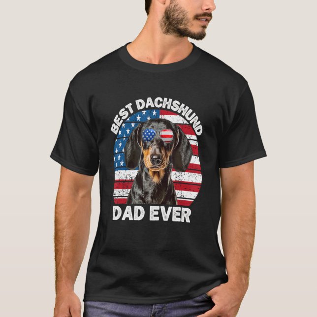 Mens Patriotic Dachshund Dad Dachshund  Weiner Dog T-Shirt (Front)