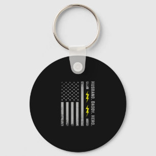 Mens Patriotic Electrician Dad American Flag Fars Key Ring