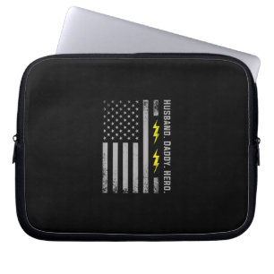 Mens Patriotic Electrician Dad American Flag Fars Laptop Sleeve