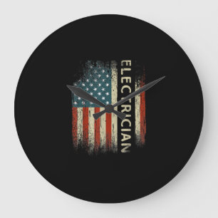 Mens Patriotic Electrician Gifts American Usa Flag Large Clock