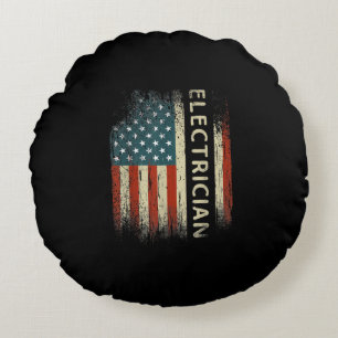 Mens Patriotic Electrician Gifts American Usa Flag Round Cushion